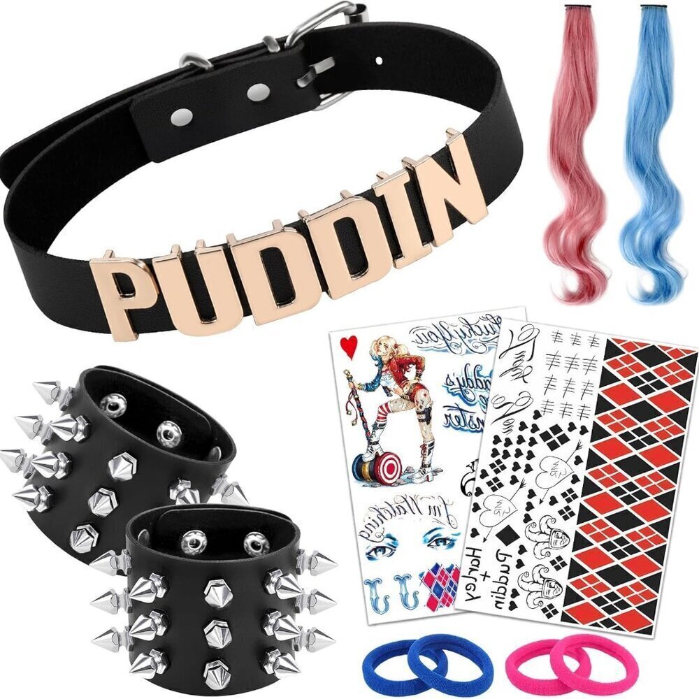 Punk Leather Collar Necklace Spike Bracelet Set Halloween Cosplay Accessories